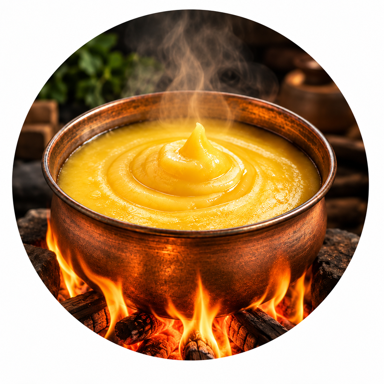 Butter being slow-cooked on low flame to make ghee