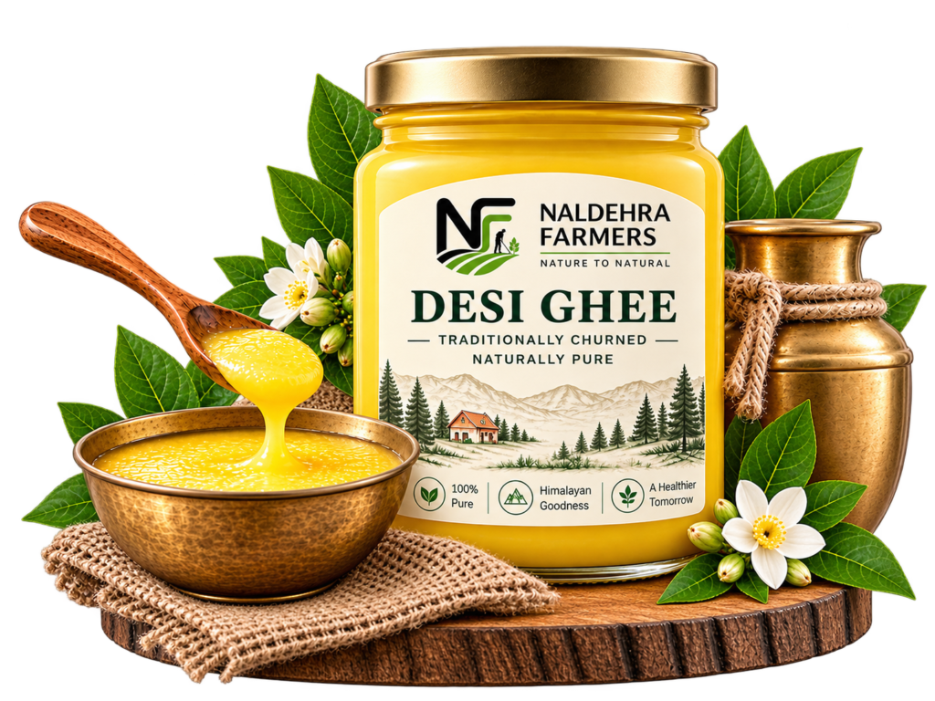 Jar of pure Himalayan desi ghee made using traditional matka shaking method